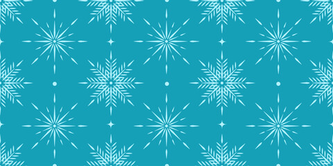Christmas Wrapping Paper. Vector illustration of snowflakes seamless pattern on blue background. Perfect Wraping Paper design wall wallpaper decor. EPS 10