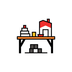 Construction Table Vector Illustration with Tools and Building Materials