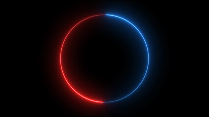 Abstract Red and Blue Neon Circle Glowing in Dark Background Vibrant Color Light Energy Futuristic Technology