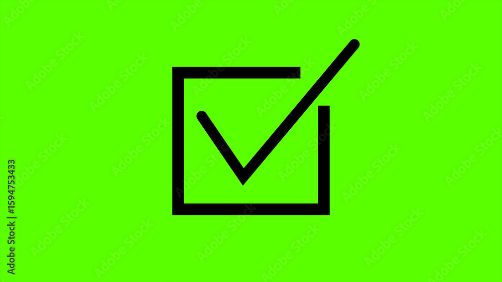 Aufkleber black check mark icon inside square green background simple minimalist graphic element tick