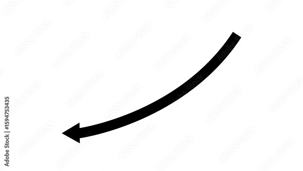 Poster black bold curved arrow pointing downwards on white background simple graphic element image