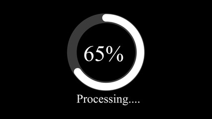 Black background white grey circular progress bar sixty five percent processing circle loading indicator
