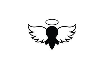 Obraz premium Simple Angel Icon with Wings and Halo in Black and White Silhouette Style Isolated on White Background Vector Illustration silhouette