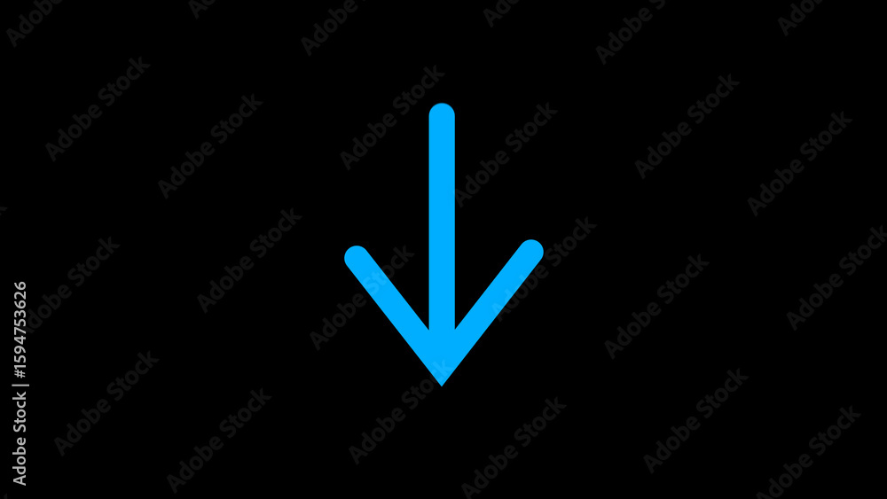 Poster bright blue down arrow icon simple minimalist digital graphic web design element black background im
