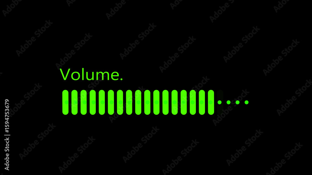 Poster bright neon green volume level indicator bars on black background audio level meter graphic element 