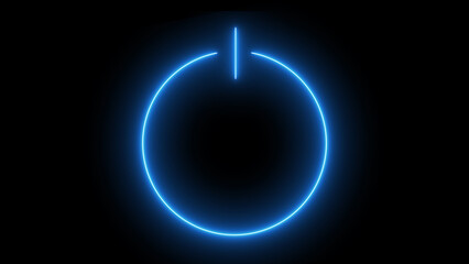 Glowing Blue Neon Power Button Circle Dark Background Bright Light Energy Symbol Interface image