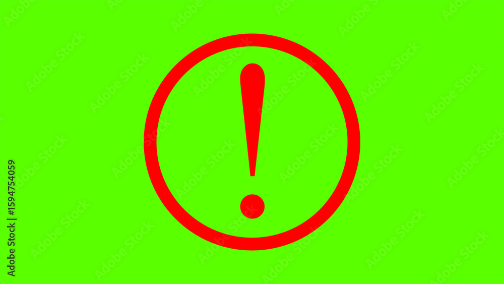 Aufkleber red exclamation mark icon inside a red circle on lime green background simple alert symbol warning s