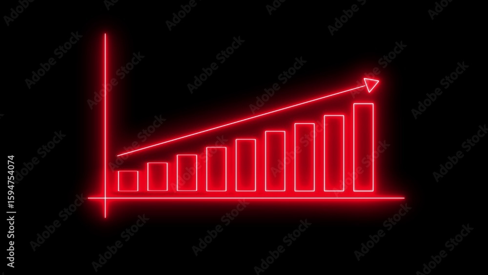 Aufkleber red neon bar graph ascending on black background financial growth chart data visualization business 