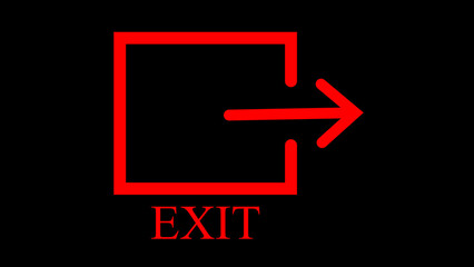 Red Exit Sign Black Background Simple Graphic Red Arrow Right Direction Door Symbol image
