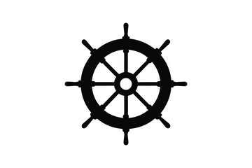 Obraz premium Nautical Ship Steering Wheel Isolated on White Background Maritime Navigation Equipment Boat Control Black and White Minimalist Silhouette