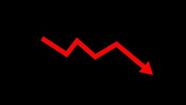 Red Arrow Downward Trending Graph Silhouette Black Background Financial Market Decline Chart Icon image