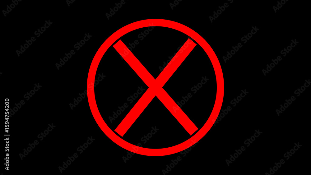 Poster red x mark inside a red circle on black background simple graphic design element image