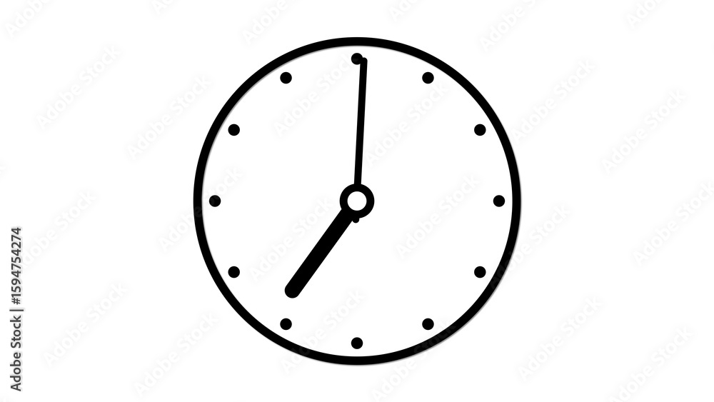 Poster simple black clock face six o clock time minimalist white background round analog clock hands hour m