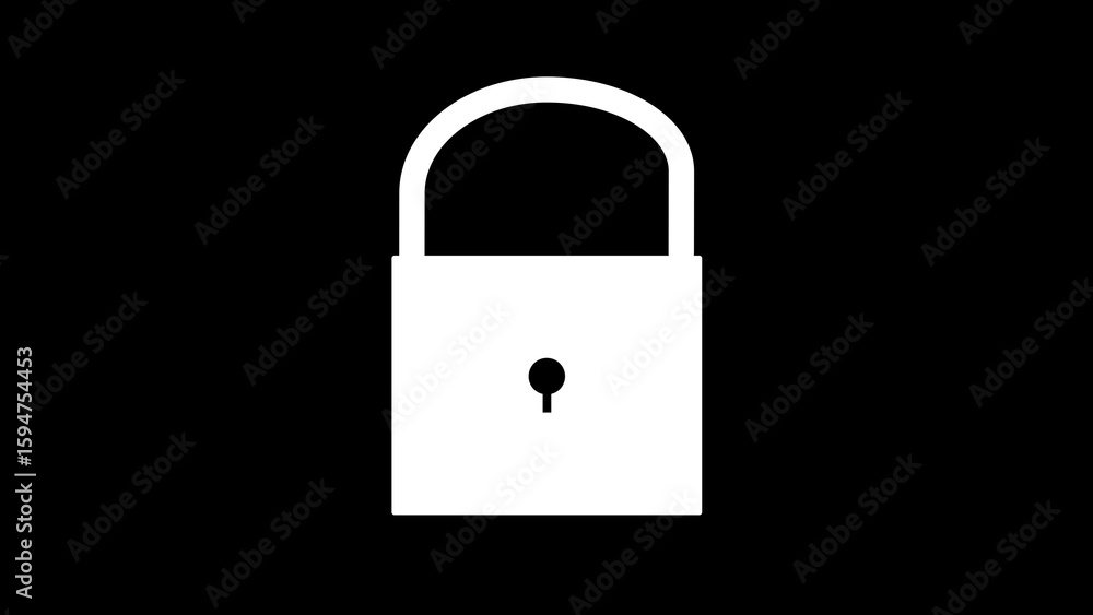 Poster white padlock icon black background simple security symbol minimalist graphic design element digital