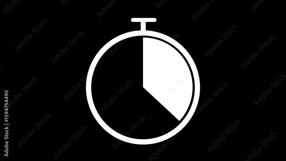 Aufkleber white stopwatch icon on black background three quarters time elapsed simple minimalist timer clock d