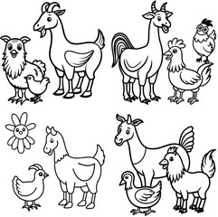 line art color animal icon set 