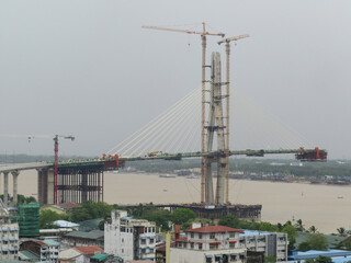 17th April 2025 - Yangon, Myanmar: Contruction of the Myanmar-Korea Friendship Bridge in Yangon,...