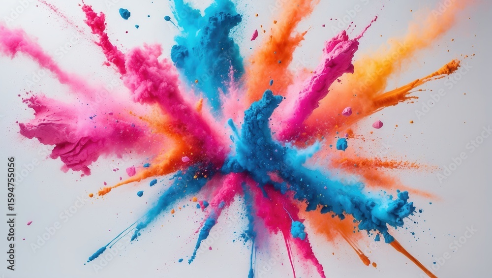 Poster vibrant explosion of colorful powder creating an artistic display on a light background