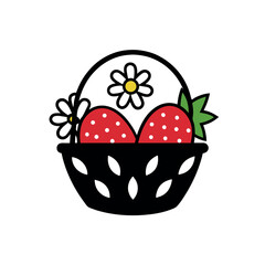 Summer Basket Illustration with Strawberries and Natural Floral Decor