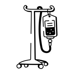 depicting A hand drawn style icon depicting iv stand
