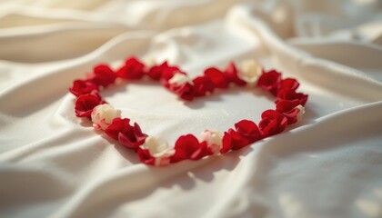 Heart Shaped Rose Petals on Silk