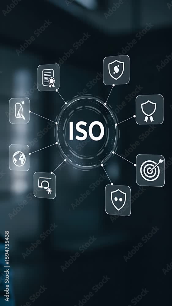 Poster iso standards man interacting with a digital interface emphasizing international standardization org