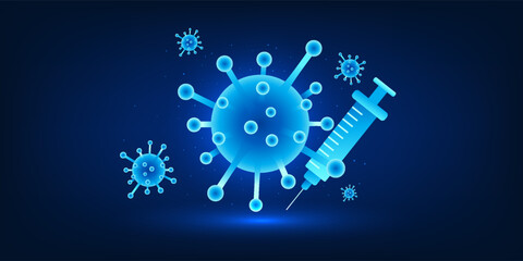 Medical technology, the invention of vaccines against emerging diseases, viruses on the side with a syringe on the side for preventing the spread of diseases that come with the virus and treatment.