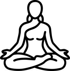 A woman in a yoga pose meditating in lotus position with a Buddha illustration in the background, embodying health, relaxation, and zen