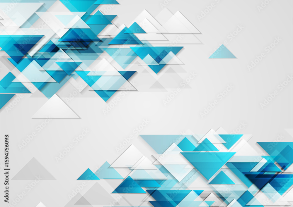 Poster blue white geometric tech background with glossy triangles. abstract concept vector design