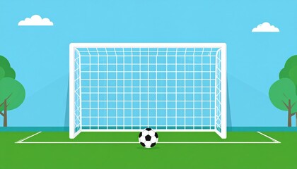 Soccer Football Goal Post with Penalty Spot and Ball in Flat Vector style Cartoon Illustration