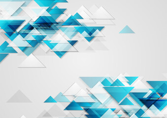 Blue white geometric tech background with glossy triangles. Abstract concept vector design