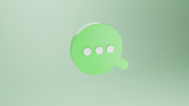 3D Chat Icon – Green Message Bubble with Ellipsis, Glossy 3D Message Icon – Texting or Chat Concept, 3D Communication Icon – Green Speech Bubble with Typing Dots