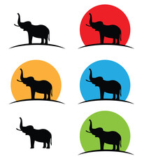 Silhouette of Elephant in the Sun Different Colors. Wild exotic animal concept vector art