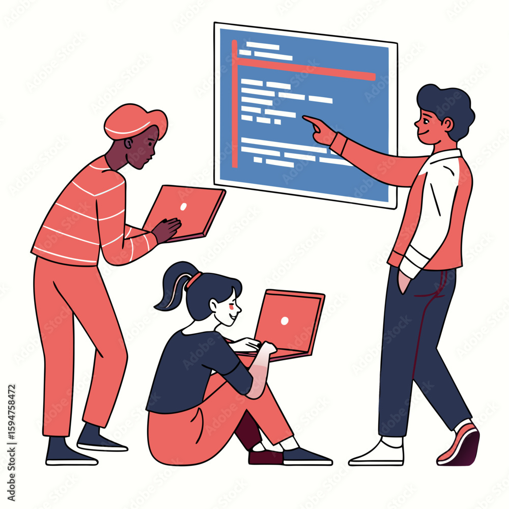 Poster diverse team collaborating on a coding project