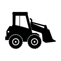 Naklejka premium Compact skid steer loader for construction work Silhouette Vector illustration