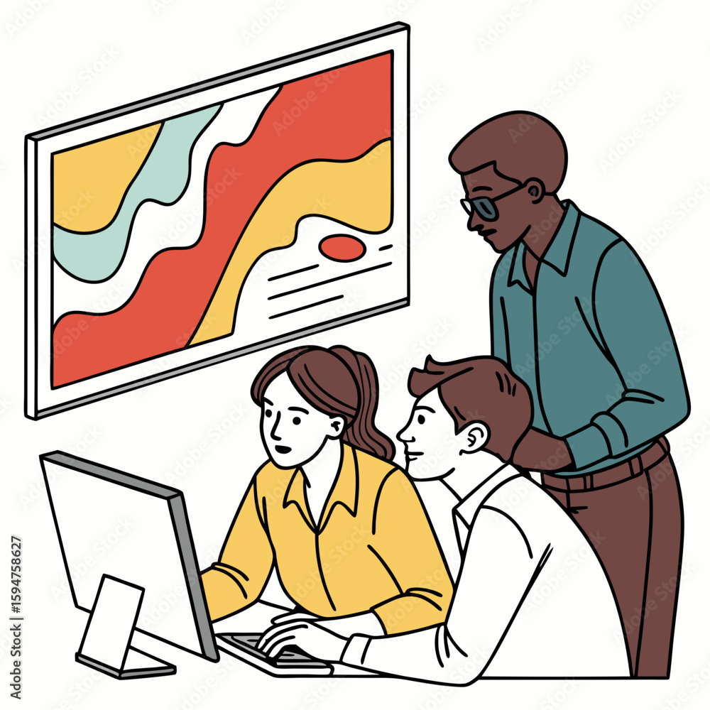 Poster diverse team collaborating on data analysis project