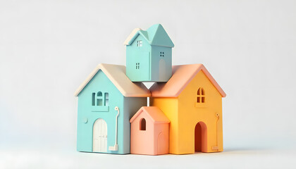 White background isolated 3D illustration of a toy house, a symbol of residential property and real estate business