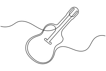 Obraz premium Guitar continuous one line drawing white background and minimalist style music and electric system isolated outline vector illustration