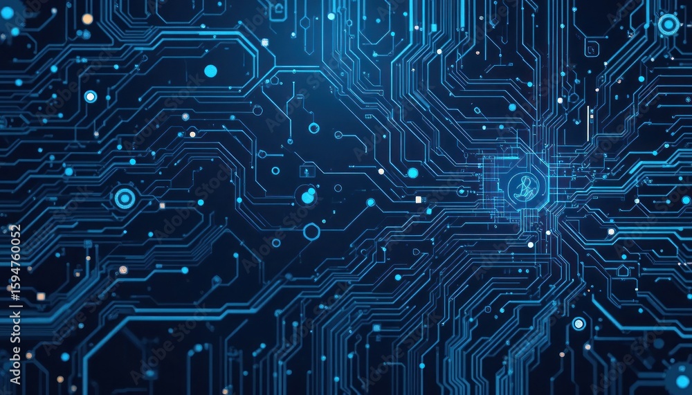 Poster abstract digital circuit board background with glowing blue lines and nodes. futuristic technology c