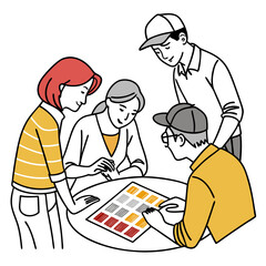 Group of Adults Collaborating Around a Color Palette