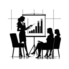 Business manager giving presentation with graph board