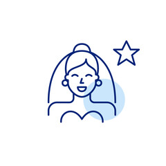 Happy bride and star. Top rated wedding services and dresses. Pixel perfect, editable stroke vector icon