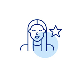 Young woman and star. Trusted users, add to favorites. Pixel perfect, editable stroke vector icon