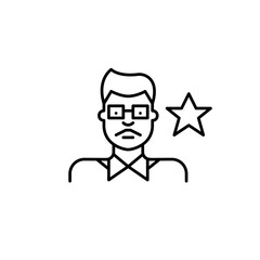 Indian man wearing glasses and star. Community diversity, favorite user. Pixel perfect, editable stroke vector icon