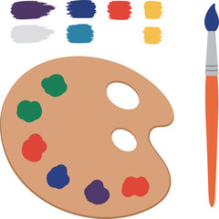 Art palette and brush with color swatches