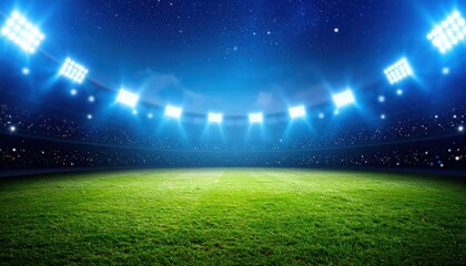 Glowing Football Stadium at Night with Stars and Spotlights Ideal for Sports Design and Advertising