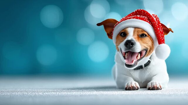 Cute Jack Russell Terrier Puppy in a Santa Hat, Christmas Spirit