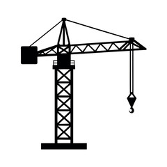 Heavy tower crane used for lifting materials Silhouette Vector illustration