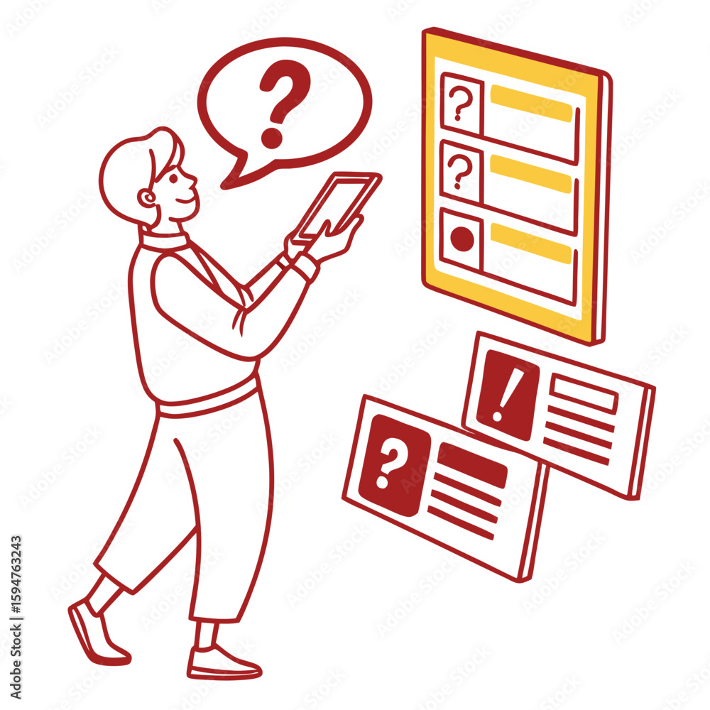 Poster person using tablet to review checklist and forms