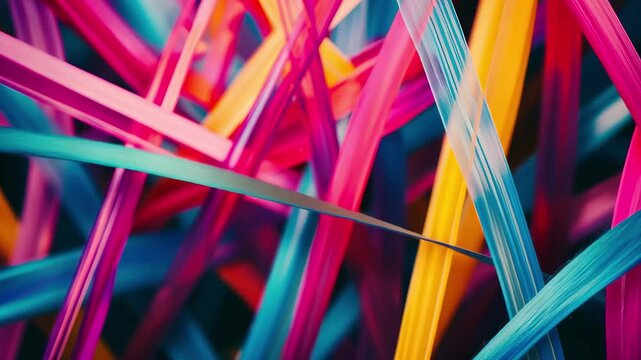 Colorful straws create dynamic patterns in a vibrant, abstract arrangement, Multicolor Straws In Pile Moving Shot